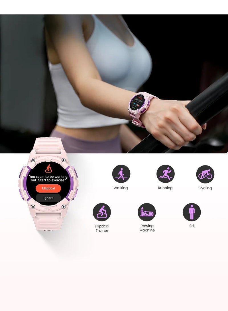 TANK S2 Smartwatch – AMOLED Display, Bluetooth Calling, 5ATM Waterproof, Comprehensive Health Tracking, 12-Day Battery Life, Precise GPS, Alexa & AI Voice Assistant – Perfect for Athletes & Adventurers Pink