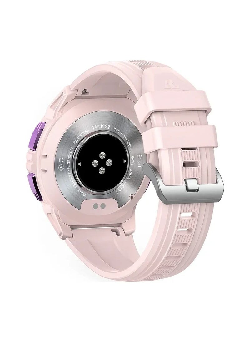 TANK S2 Smartwatch – AMOLED Display, Bluetooth Calling, 5ATM Waterproof, Comprehensive Health Tracking, 12-Day Battery Life, Precise GPS, Alexa & AI Voice Assistant – Perfect for Athletes & Adventurers Pink