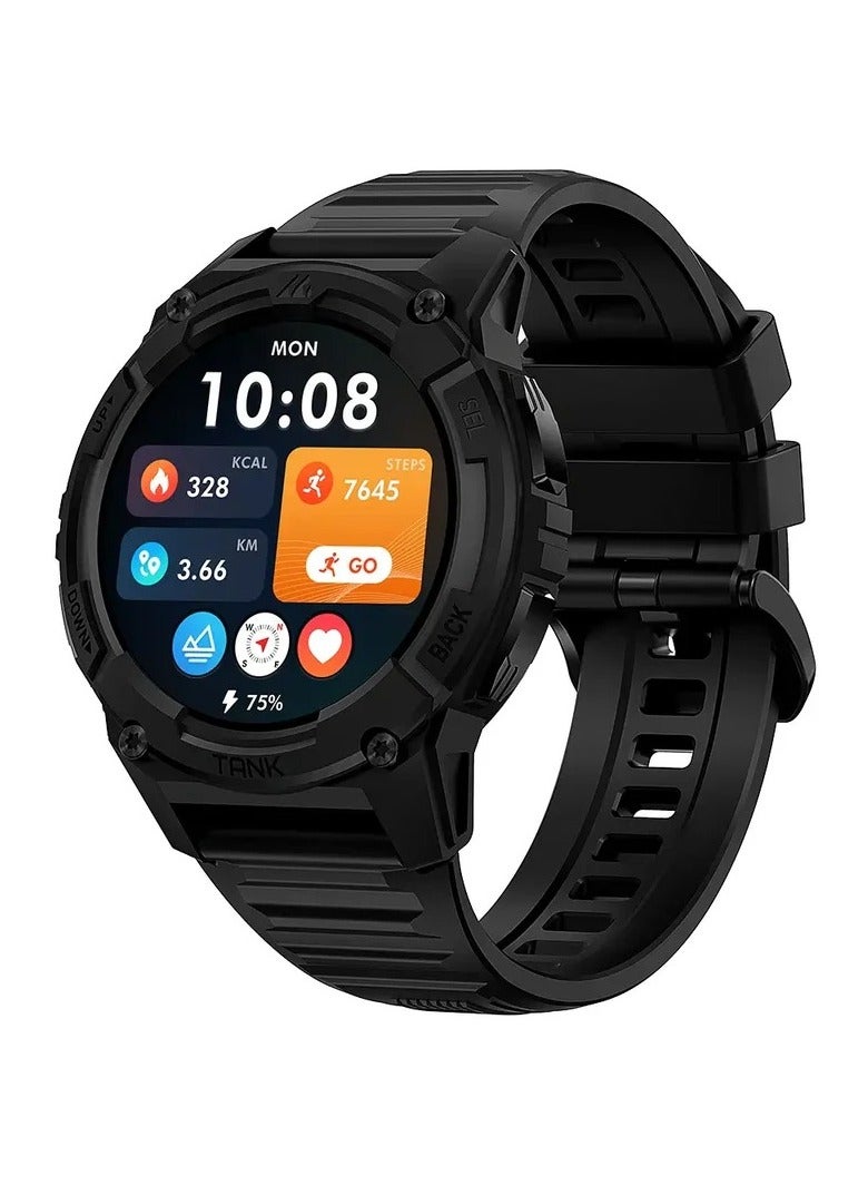 TANK S2 Smartwatch – AMOLED Display, Bluetooth Calling, 5ATM Waterproof, Comprehensive Health Tracking, 12-Day Battery Life, Precise GPS, Alexa & AI Voice Assistant – Perfect for Athletes & Adventurers Black