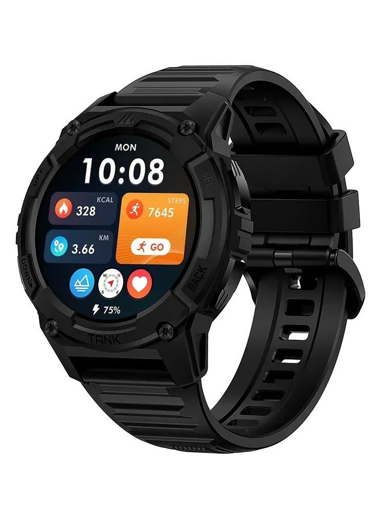 TANK S2 Smartwatch – AMOLED Display, Bluetooth Calling, 5ATM Waterproof, Comprehensive Health Tracking, 12-Day Battery Life, Precise GPS, Alexa & AI Voice Assistant – Perfect for Athletes & Adventurers Black