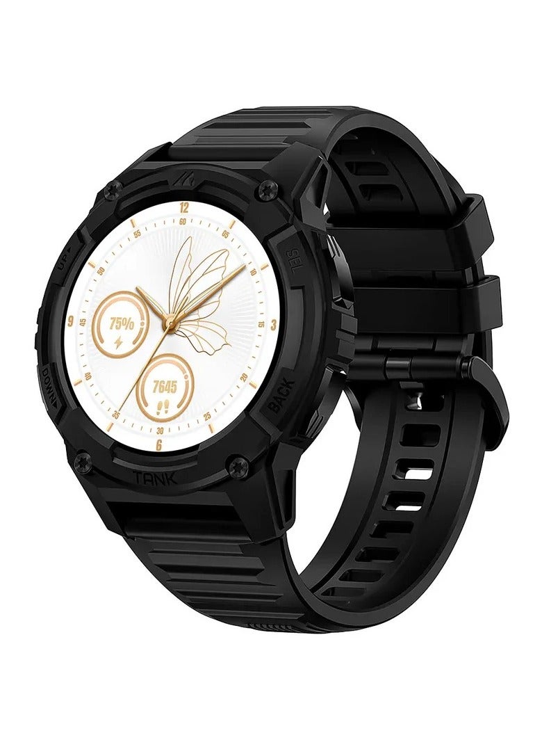 TANK S2 Smartwatch – AMOLED Display, Bluetooth Calling, 5ATM Waterproof, Comprehensive Health Tracking, 12-Day Battery Life, Precise GPS, Alexa & AI Voice Assistant – Perfect for Athletes & Adventurers Black