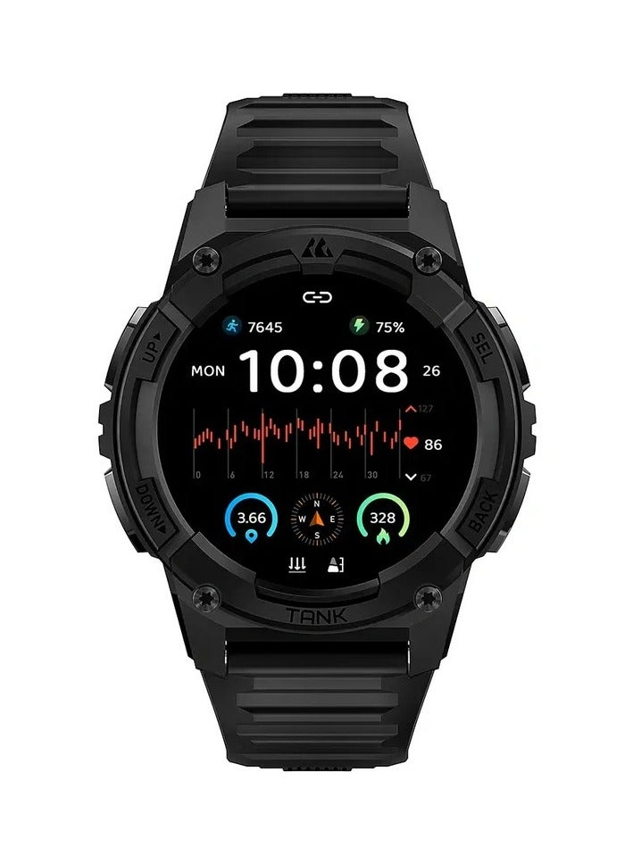 TANK S2 Smartwatch – AMOLED Display, Bluetooth Calling, 5ATM Waterproof, Comprehensive Health Tracking, 12-Day Battery Life, Precise GPS, Alexa & AI Voice Assistant – Perfect for Athletes & Adventurers Black