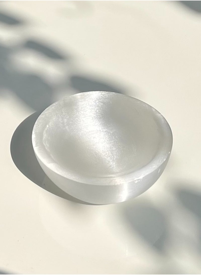 TheraLuma Hand-Carved White Selenite Bowl – 9 cm (3.5