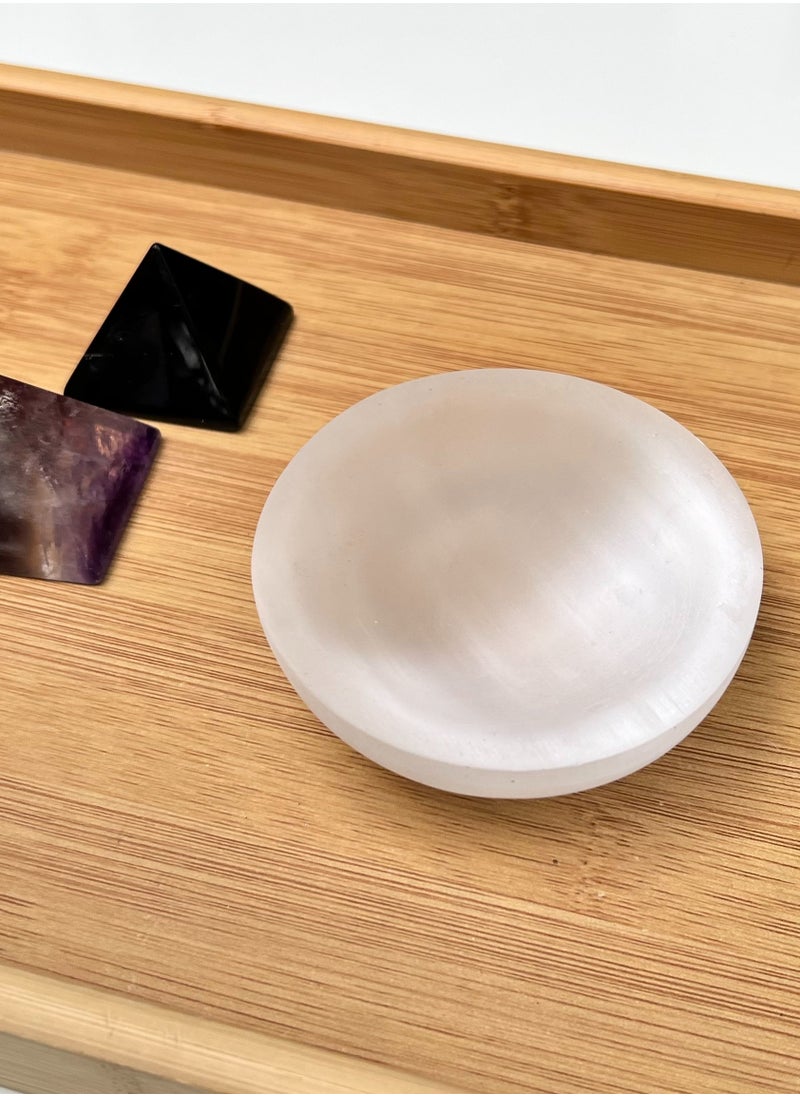 TheraLuma Hand-Carved White Selenite Bowl – 9 cm (3.5