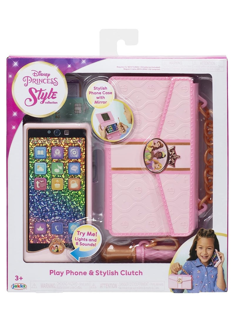 Disney Princess Style Phone And Clutch, Battery Operated | Pretend Play | Fashion Accessories | With Realistic Sound Effect | Gift for Kids and Teens