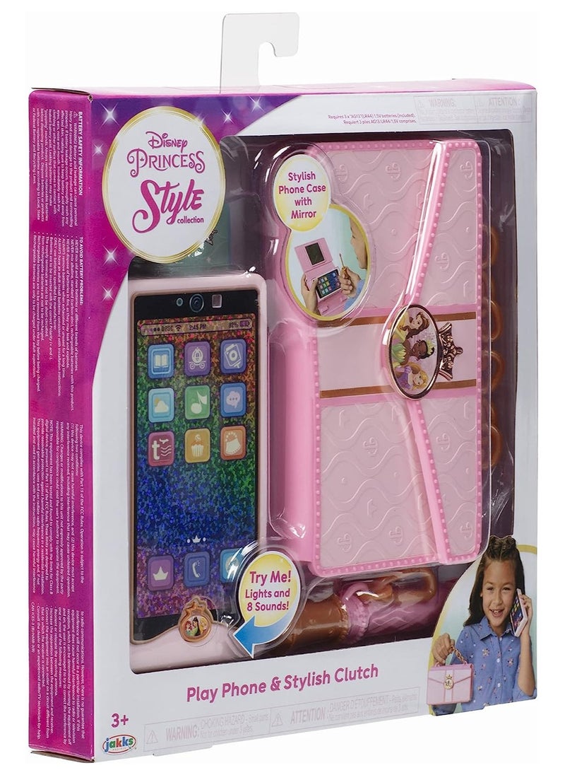 Disney Princess Style Phone And Clutch, Battery Operated | Pretend Play | Fashion Accessories | With Realistic Sound Effect | Gift for Kids and Teens