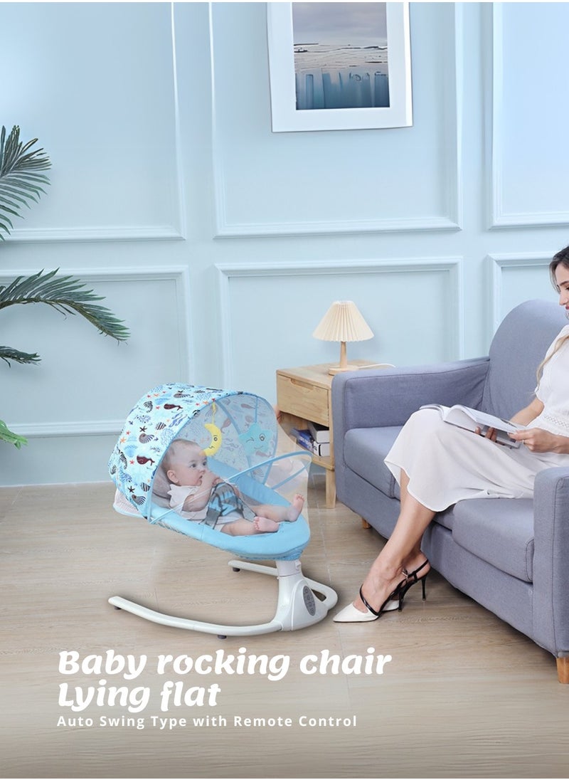 Baby Rocking Chair – Auto Swing with Remote Control, Bluetooth Music, USB Port, 4-Gear Electric Swing, Lying Flat for Comfort