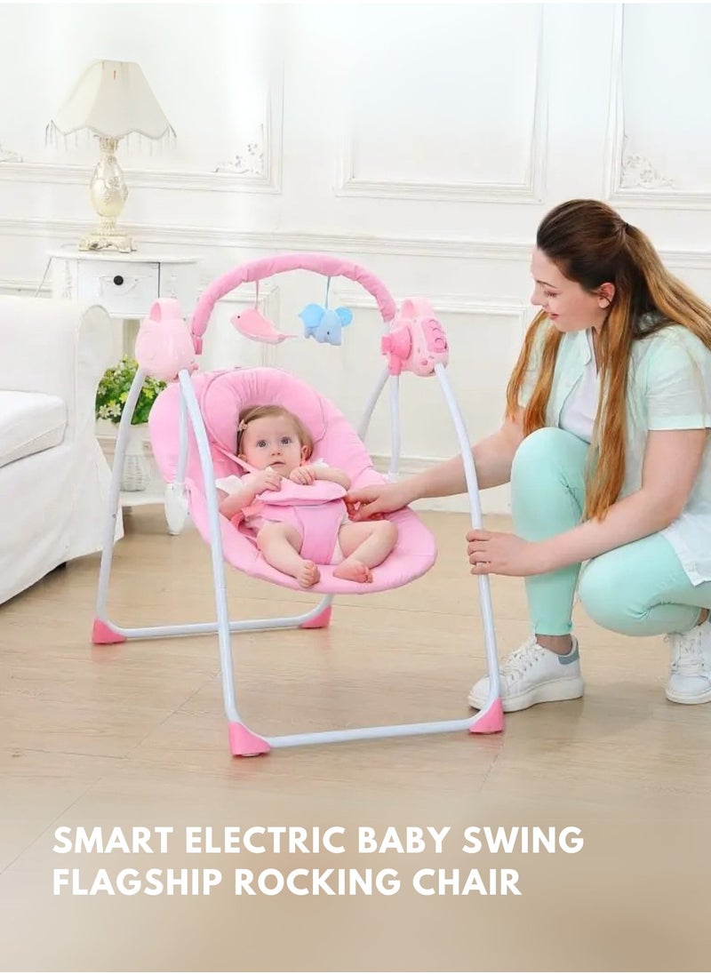 Baby Rocking Chair – Electric Rocking, Remote Control, 5-Point Safety Belt, MP3 & Bluetooth | Soft Headrest, Mosquito Net, Washable & Foldable | 0-12 Months