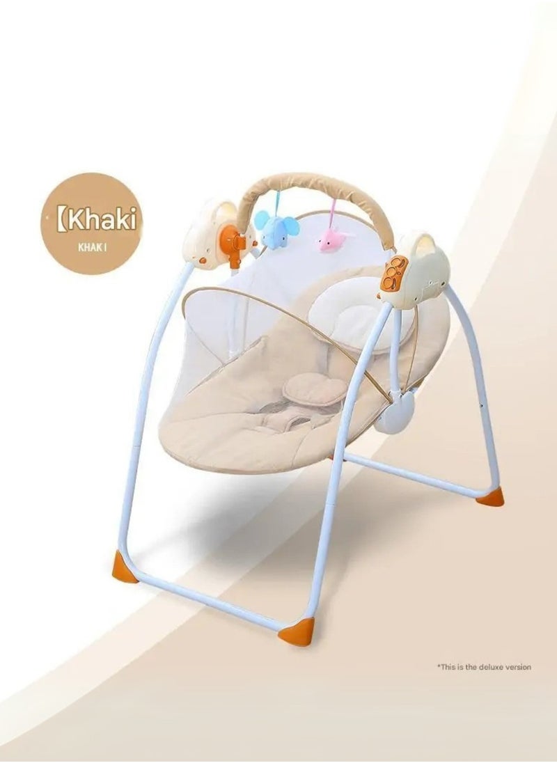 Baby Rocking Chair – Electric Rocking, Remote Control, 5-Point Safety Belt, MP3 & Bluetooth | Soft Headrest, Mosquito Net, Washable & Foldable | 0-12 Months