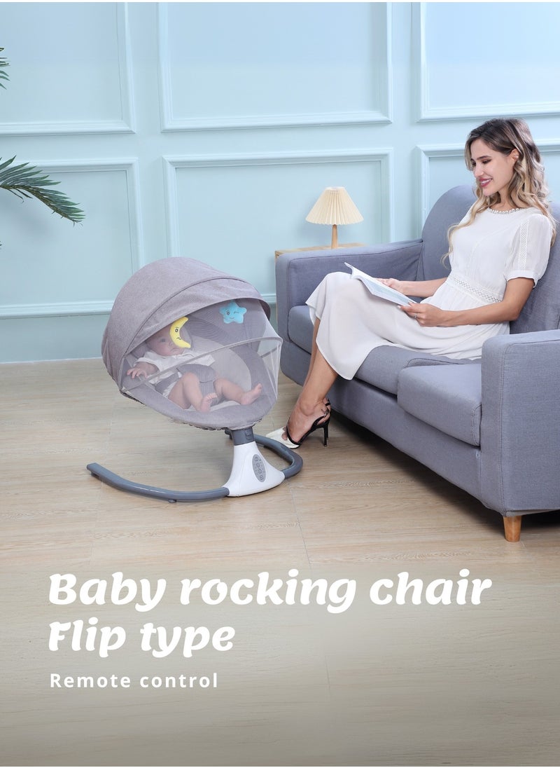 Baby Rocking Chair – 4-Gear Electric Swing, Integrated Bluetooth Music, USB Port, Fluffy Cloth Seat, Adjustable Timer, 5V Power Supply