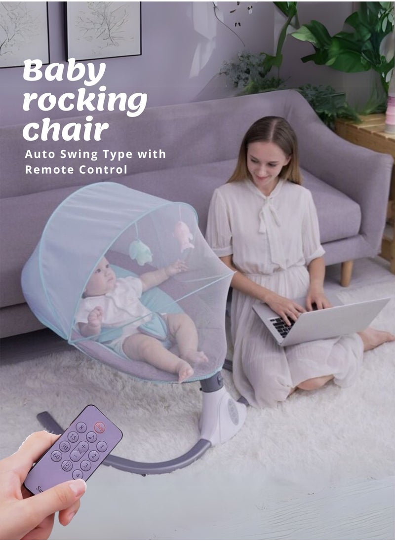 Baby Rocking Chair – Bluetooth Music, Remote-Controlled Auto Swing, 4-Gear Electric Rocking, Comfortable Waist Protection, USB Port