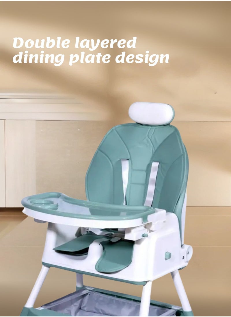 Baby High Chair – 2-in-1 High & Low Chair, Adjustable Tray, 5-Point Seat Belt, 2-Position Backrest, Removable Basket, Easy Folding