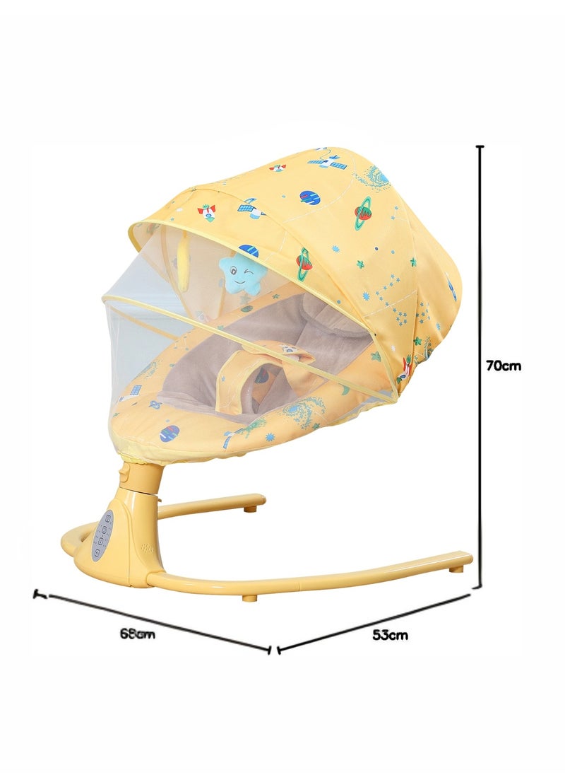 Baby Rocking Chair – 4-Gear Electric Swing, Integrated Bluetooth Music, USB Port, Fluffy Cloth Seat, Adjustable Timer, 5V Power Supply