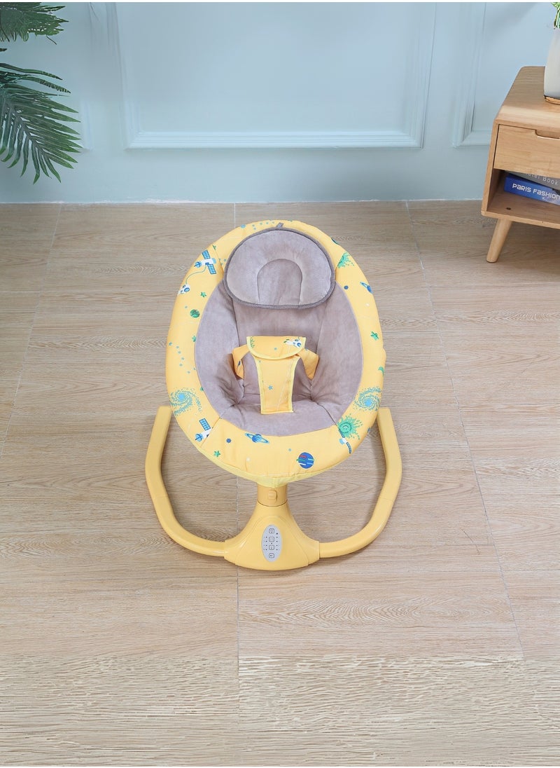 Baby Rocking Chair – 4-Gear Electric Swing, Integrated Bluetooth Music, USB Port, Fluffy Cloth Seat, Adjustable Timer, 5V Power Supply