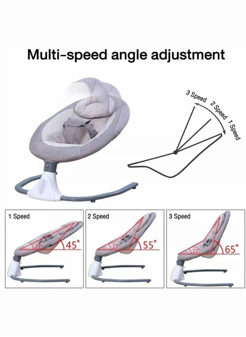 Baby Rocking Chair – 4-Gear Electric Swing, Integrated Bluetooth Music, USB Port, Fluffy Cloth Seat, Adjustable Timer, 5V Power Supply