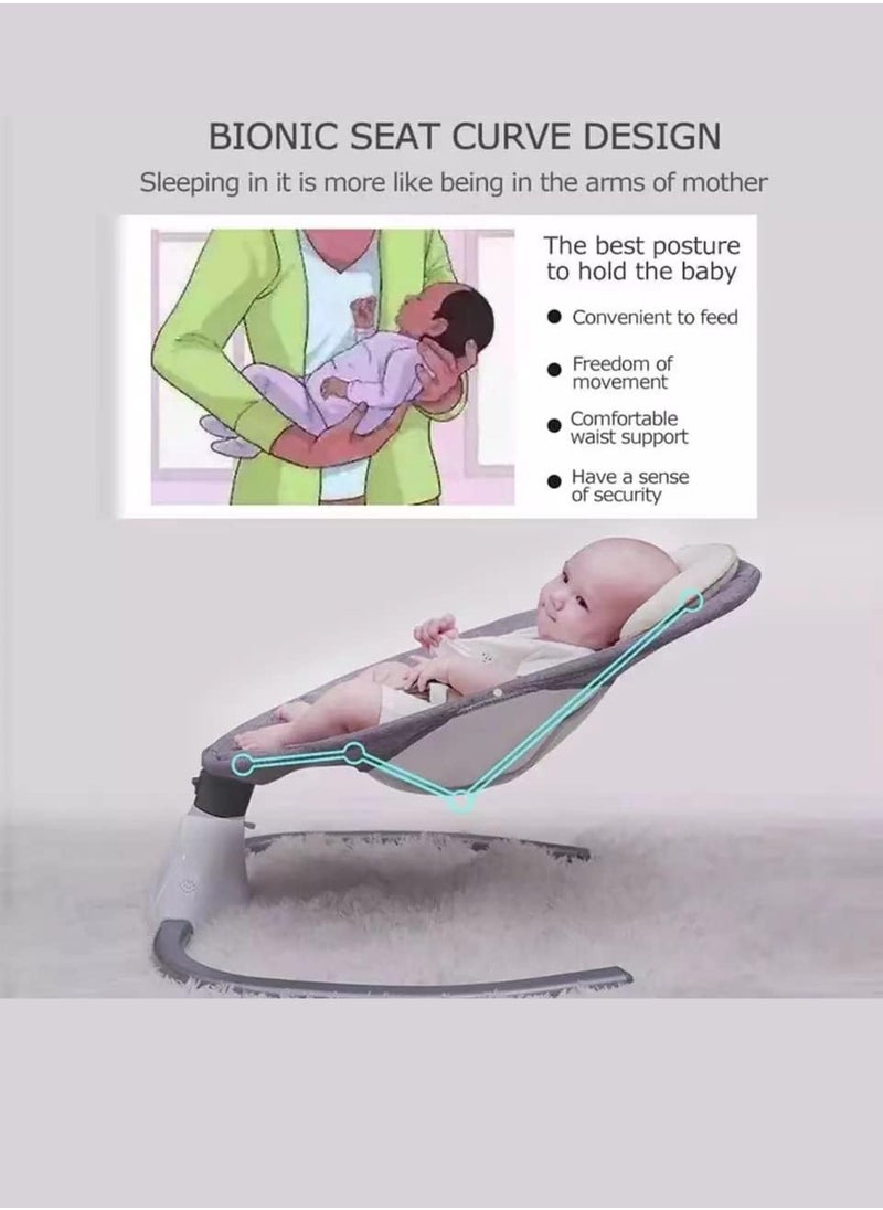 Baby Rocking Chair – 4-Gear Electric Swing, Integrated Bluetooth Music, USB Port, Fluffy Cloth Seat, Adjustable Timer, 5V Power Supply