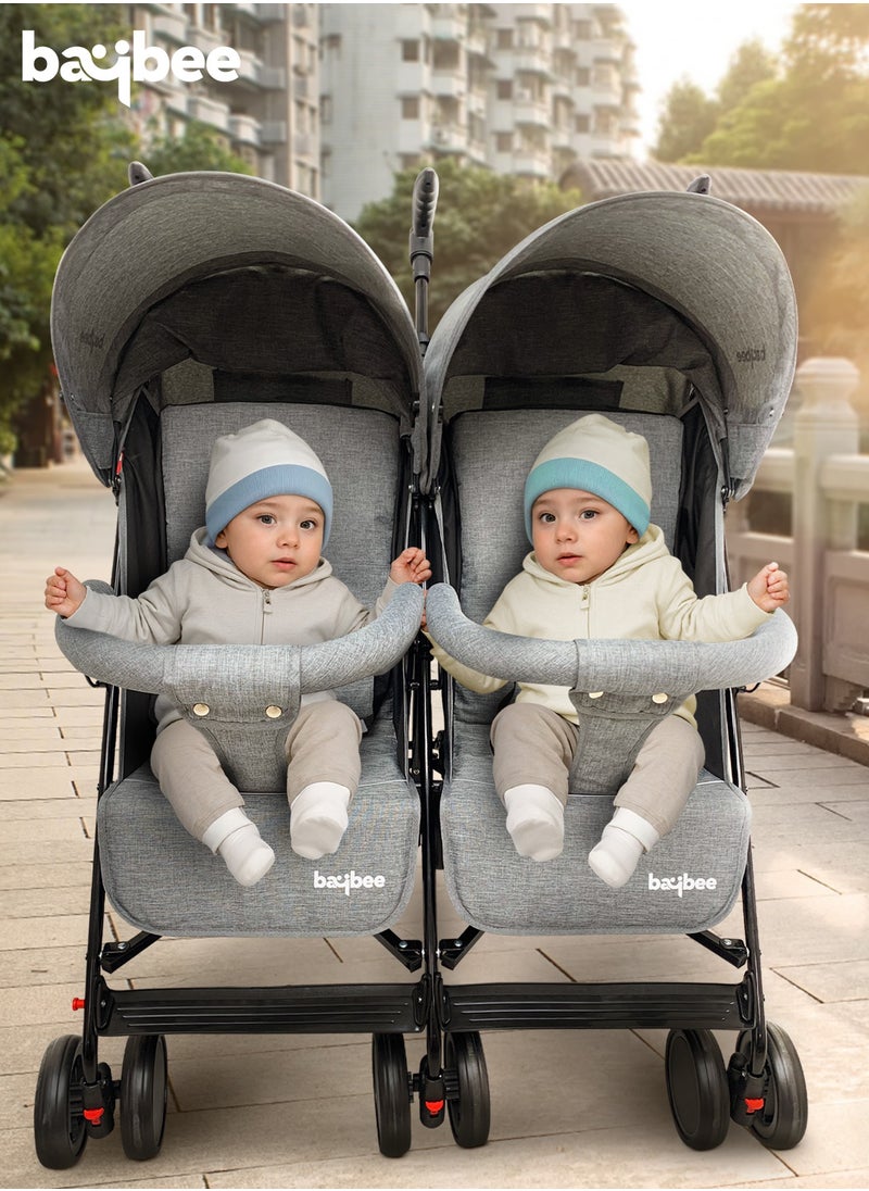 2 in 1 Twin Baby Stroller For Newborn Babies, Double Seat Stroller Twins with Adjustable Canopy, Safety Guardrail, Wheel Lock & Parental Handle | Toddler Stroller for Baby 0 to 4 Years Boy Girl Grey