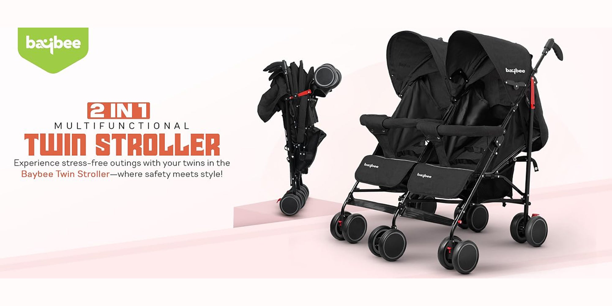 2 in 1 Twin Baby Stroller For Newborn Babies, Double Seat Stroller Twins with Adjustable Canopy, Safety Guardrail, Wheel Lock & Parental Handle | Toddler Stroller for Baby 0 to 4 Years Boy Girl Grey