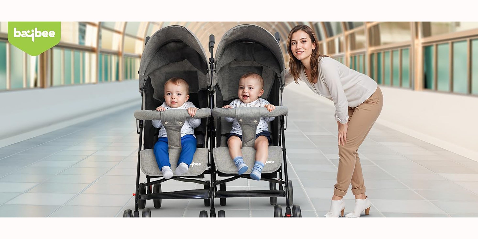 2 in 1 Twin Baby Stroller For Newborn Babies, Double Seat Stroller Twins with Adjustable Canopy, Safety Guardrail, Wheel Lock & Parental Handle | Toddler Stroller for Baby 0 to 4 Years Boy Girl Grey