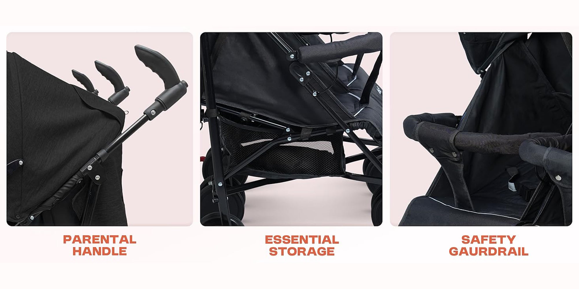 2 in 1 Twin Baby Stroller For Newborn Babies, Double Seat Stroller Twins with Adjustable Canopy, Safety Guardrail, Wheel Lock & Parental Handle | Toddler Stroller for Baby 0 to 4 Years Boy Girl Grey