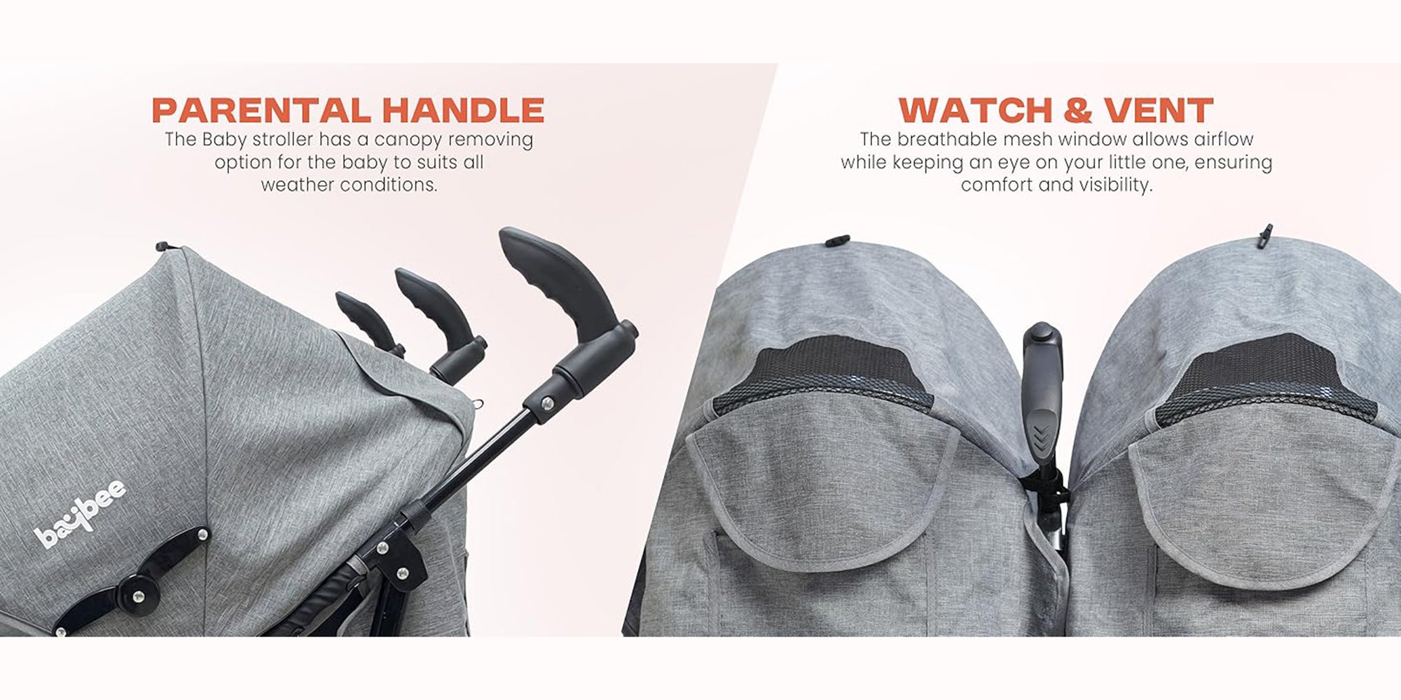 2 in 1 Twin Baby Stroller For Newborn Babies, Double Seat Stroller Twins with Adjustable Canopy, Safety Guardrail, Wheel Lock & Parental Handle | Toddler Stroller for Baby 0 to 4 Years Boy Girl Grey