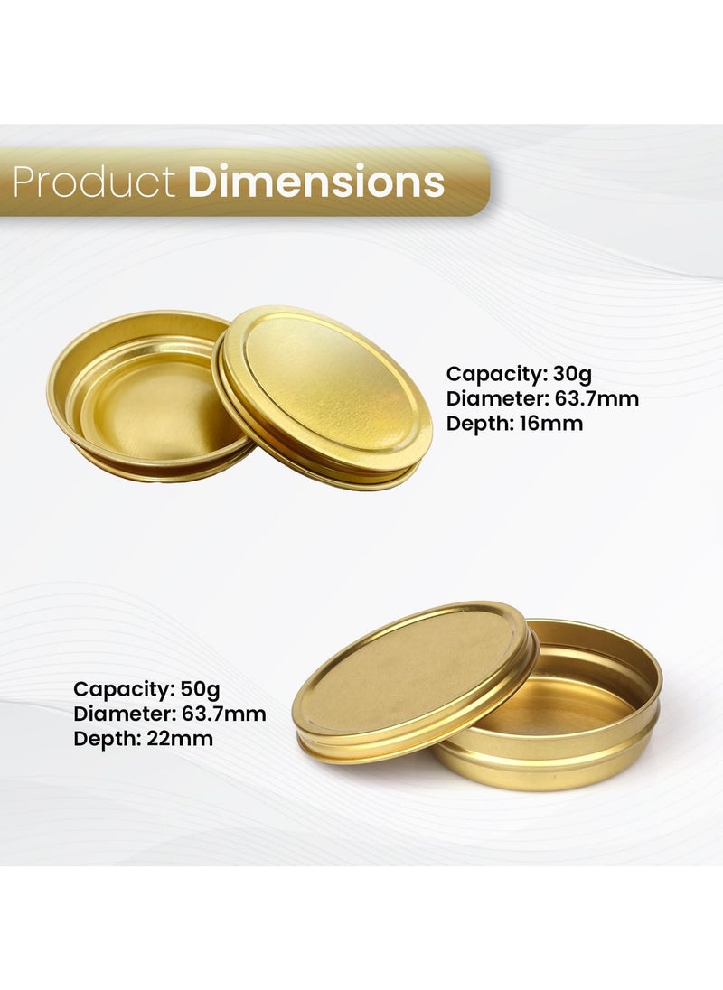 Home Smart Caviar Tin Metal Jar with Screw Lid Set of 10 Pcs Round Tin Empty Storage Containers in Gold (30 g)3