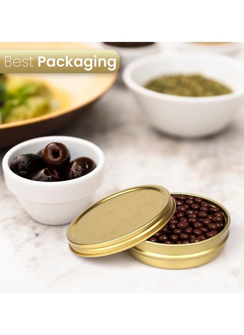 Home Smart Caviar Tin Metal Jar with Screw Lid Set of 10 Pcs Round Tin Empty Storage Containers in Gold (30 g)3