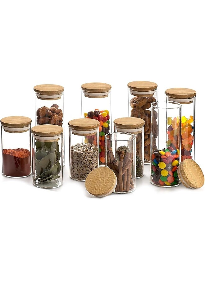 FUFU Spice Jars with Bamboo Lids, Glass Spice Jars with Labels, Glass Jar with Airtight lid, 12 pcs Spice Jars to Keep Spice, Herbs, Grains 5oz