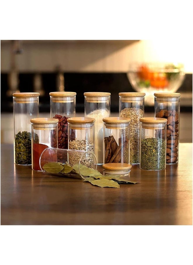 FUFU Spice Jars with Bamboo Lids, Glass Spice Jars with Labels, Glass Jar with Airtight lid, 12 pcs Spice Jars to Keep Spice, Herbs, Grains 5oz