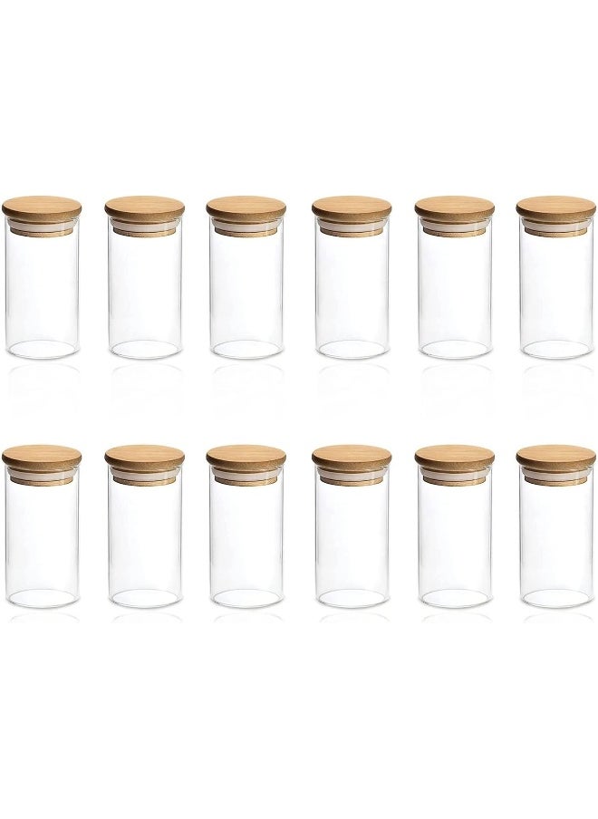 FUFU Spice Jars with Bamboo Lids, Glass Spice Jars with Labels, Glass Jar with Airtight lid, 12 pcs Spice Jars to Keep Spice, Herbs, Grains 5oz