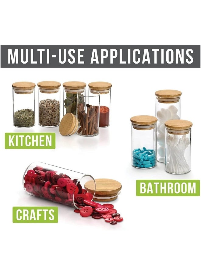 FUFU Spice Jars with Bamboo Lids, Glass Spice Jars with Labels, Glass Jar with Airtight lid, 12 pcs Spice Jars to Keep Spice, Herbs, Grains 5oz