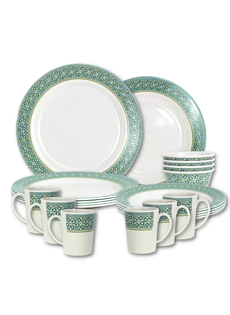 Melrich 24 Pcs Melamine Dinner Set Dinner and Soup plates, water mug and Bowl Dishwasher and Freezer safe Durable and Strong