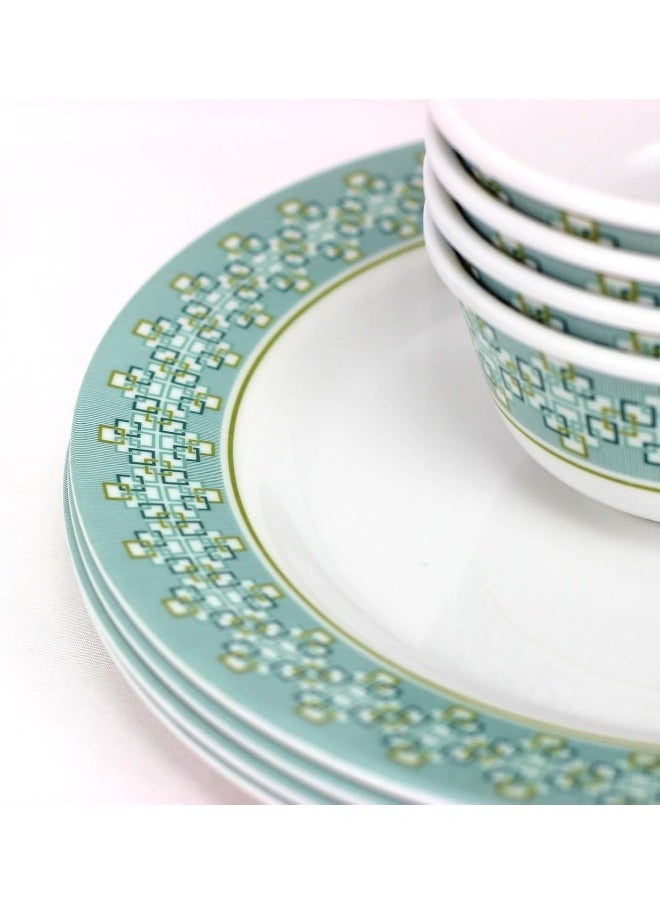 Melrich 26 Pcs Melamine Dinner Set Dinner and Soup plates, salad bowl, serving plate, lid bowl, soup spoon, curry and rice ladle and Bowls Dishwasher and Freezer safe Durable and Strong