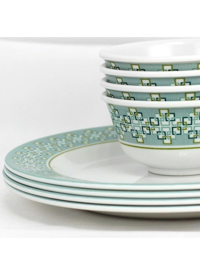 Melrich 26 Pcs Melamine Dinner Set Dinner and Soup plates, salad bowl, serving plate, lid bowl, soup spoon, curry and rice ladle and Bowls Dishwasher and Freezer safe Durable and Strong
