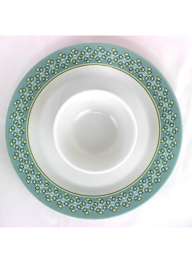Melrich 26 Pcs Melamine Dinner Set Dinner and Soup plates, salad bowl, serving plate, lid bowl, soup spoon, curry and rice ladle and Bowls Dishwasher and Freezer safe Durable and Strong