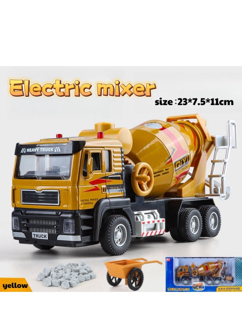 Children's toy car, cement mixing truck model, 1:40 scale die-casting heavy metal truck, large engineering truck with lighting and sound effects