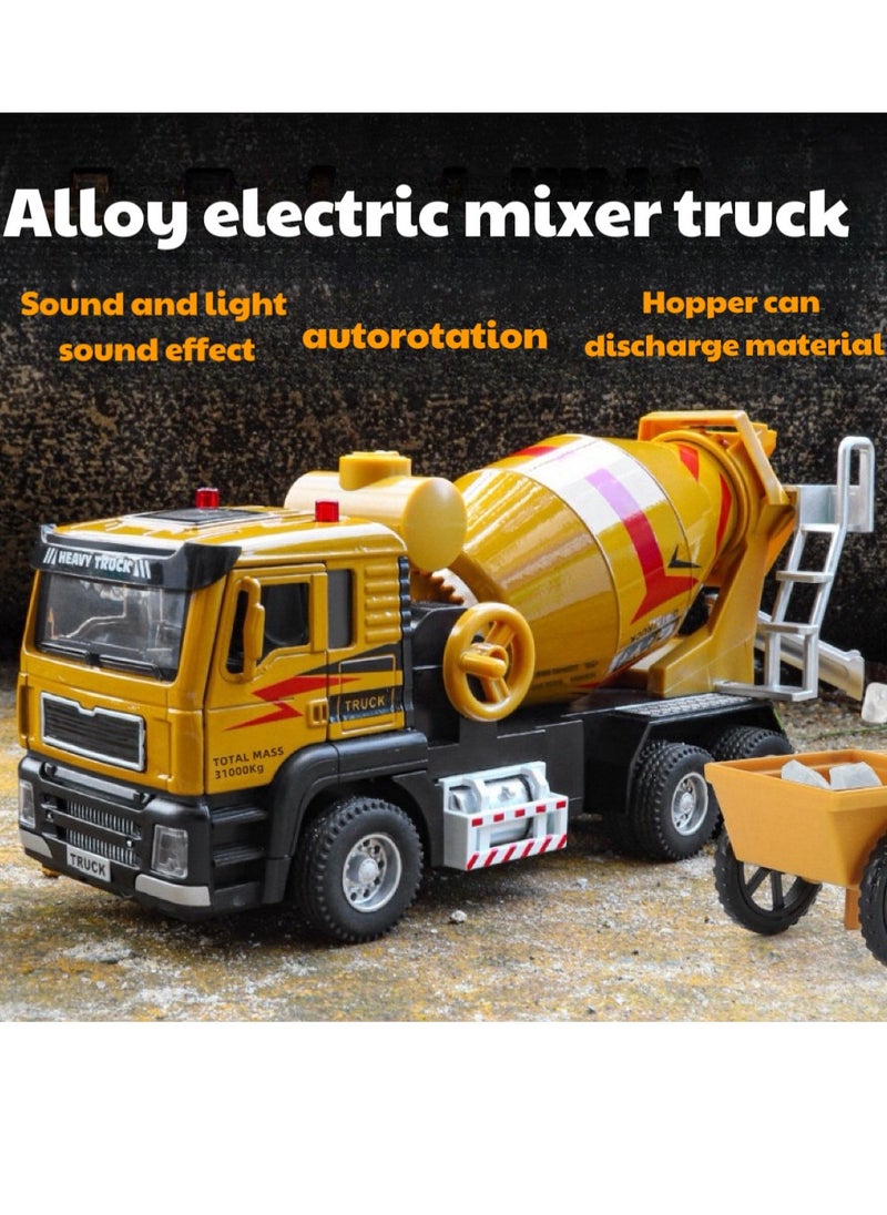 Children's toy car, cement mixing truck model, 1:40 scale die-casting heavy metal truck, large engineering truck with lighting and sound effects