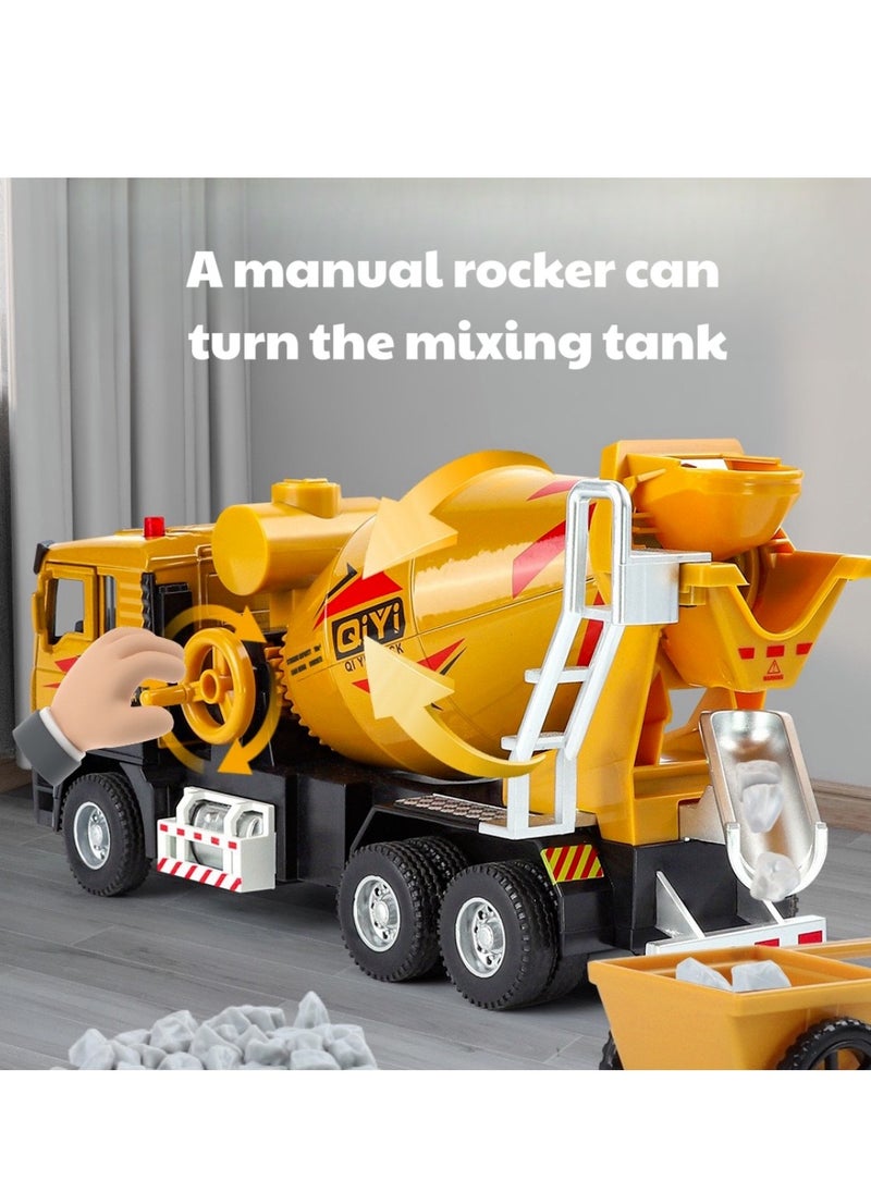 Children's toy car, cement mixing truck model, 1:40 scale die-casting heavy metal truck, large engineering truck with lighting and sound effects