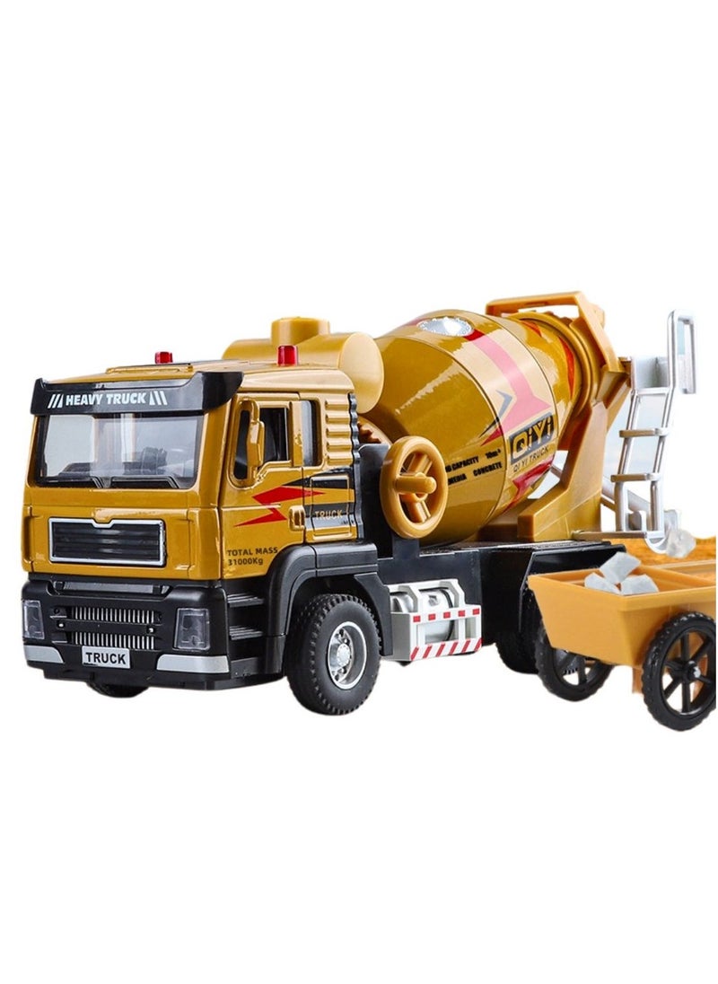 Children's toy car, cement mixing truck model, 1:40 scale die-casting heavy metal truck, large engineering truck with lighting and sound effects