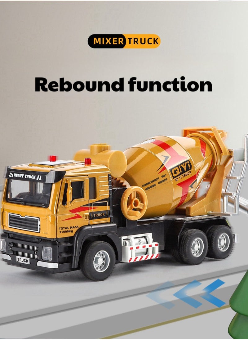 Children's toy car, cement mixing truck model, 1:40 scale die-casting heavy metal truck, large engineering truck with lighting and sound effects