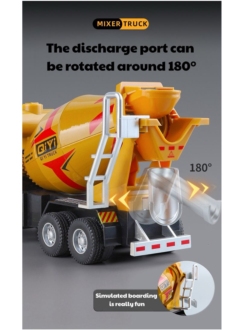 Children's toy car, cement mixing truck model, 1:40 scale die-casting heavy metal truck, large engineering truck with lighting and sound effects