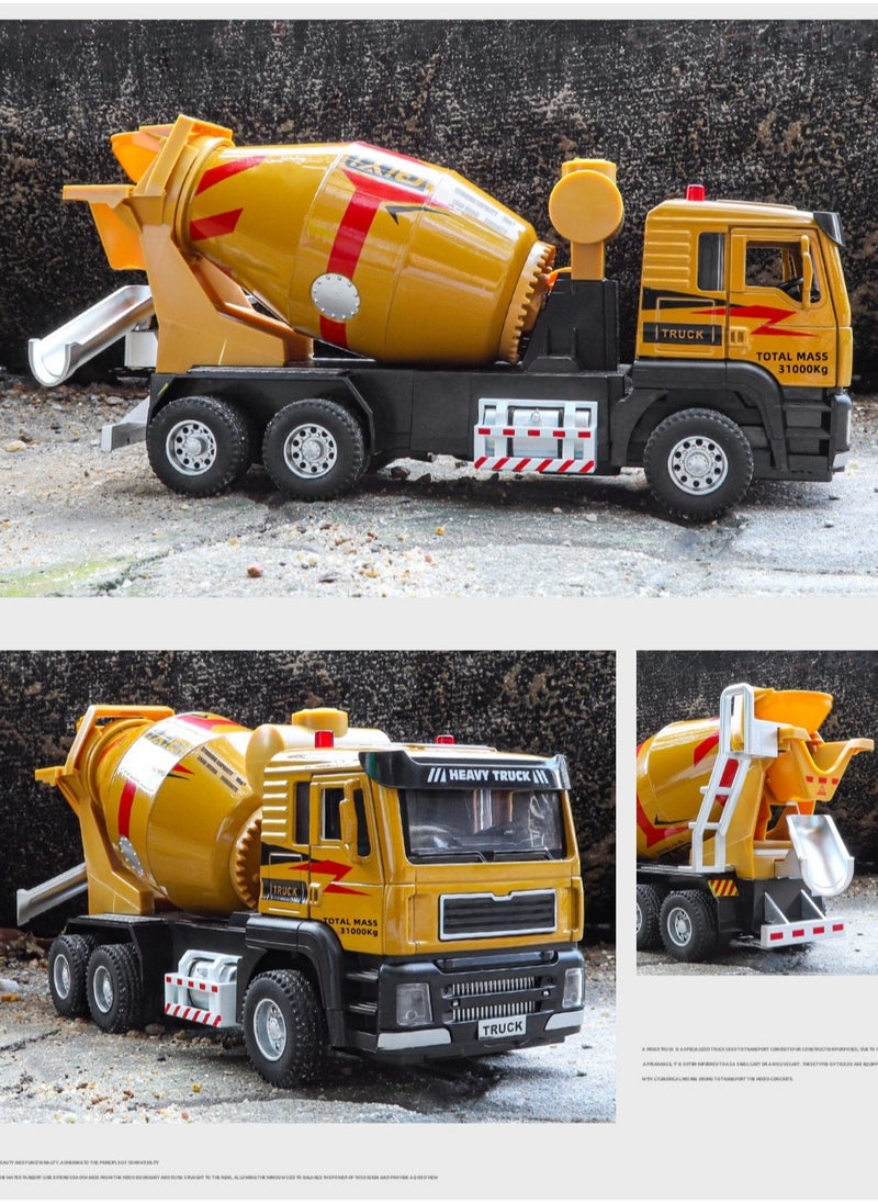 Children's toy car, cement mixing truck model, 1:40 scale die-casting heavy metal truck, large engineering truck with lighting and sound effects