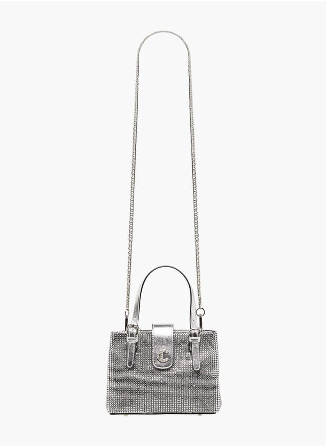 Women Embellished Tote Bag with Zip Closure and Detachable Strap Ramadan Collection
