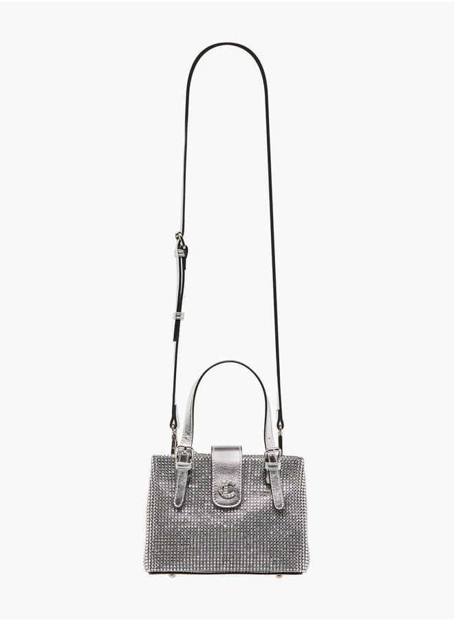 Women Embellished Tote Bag with Zip Closure and Detachable Strap Ramadan Collection