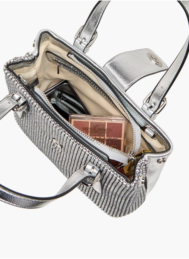 Women Embellished Tote Bag with Zip Closure and Detachable Strap Ramadan Collection