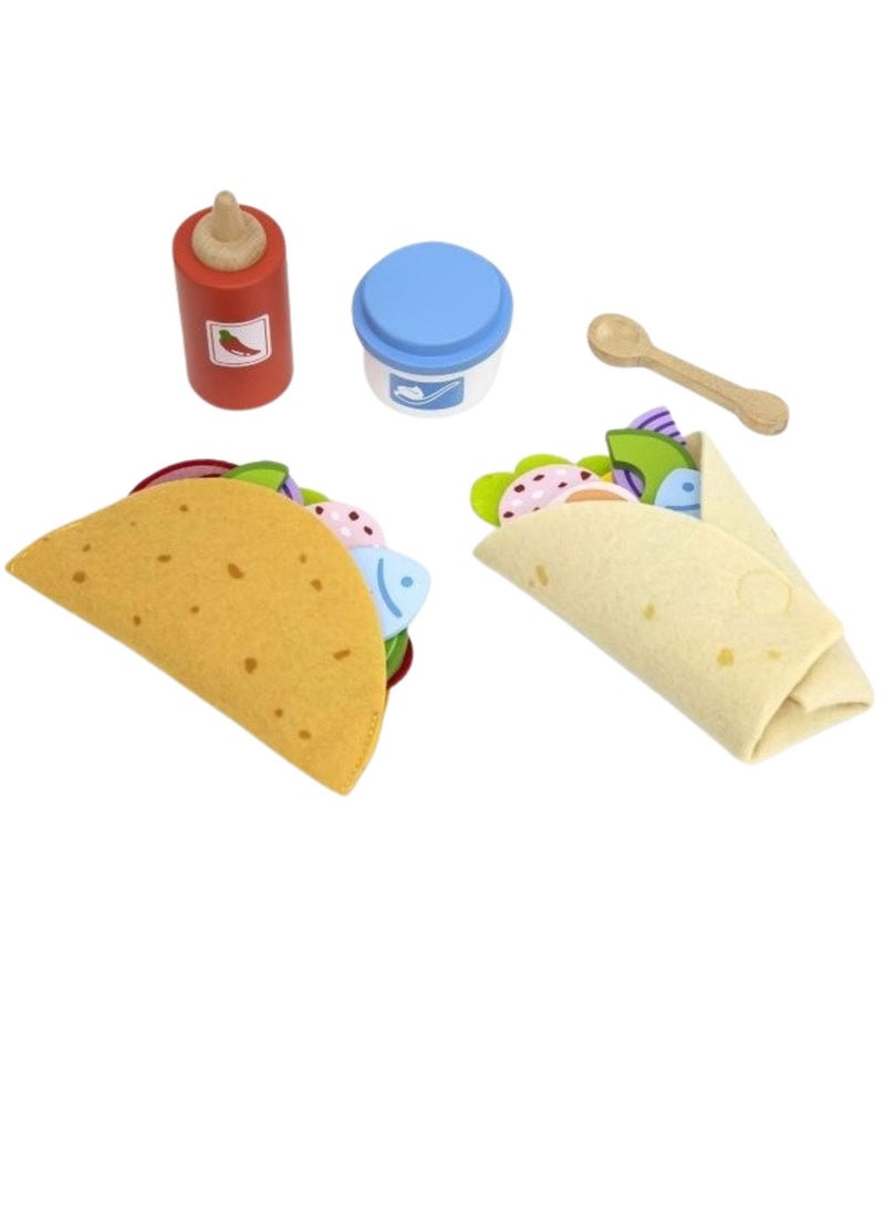 Wooden Taco Play Set - Pretend Food Toy for Kids