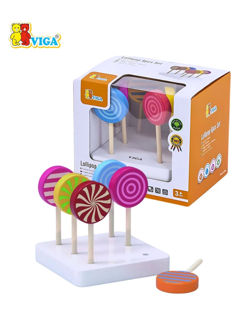 Wooden Lollipop For Kids Ages 3+ Years, 6 Pieces