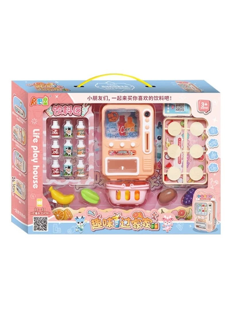 Mini Vending Machine Play Set - 13-Piece Beverage Dispenser and Fruit Toy Kit for Creative Dollhouse Play u0026 Kids' Kitchen Accessories, Perfect for Ages 3-8