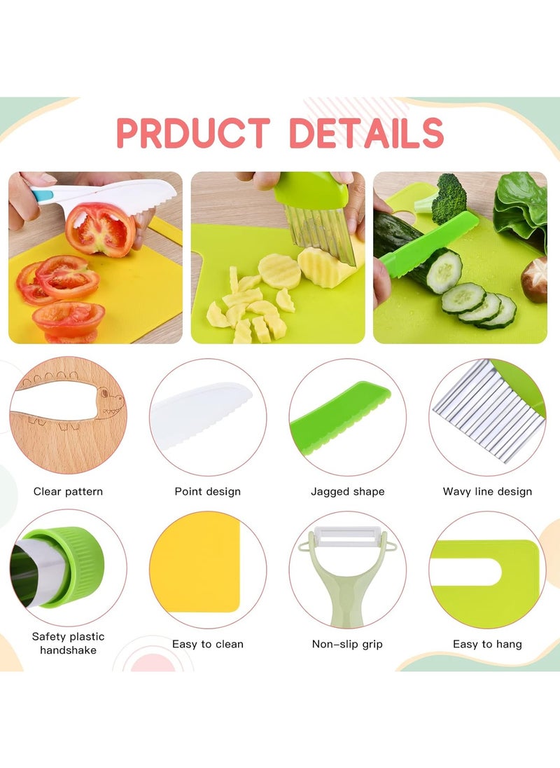 13 Pieces Montessori Kitchen Toys for Toddlers-Kids Cooking Sets Real-Toddler Toys Set for Real Cooking with Plastic Children Safe Knives Crinkle Cutter Kids Cutting Board