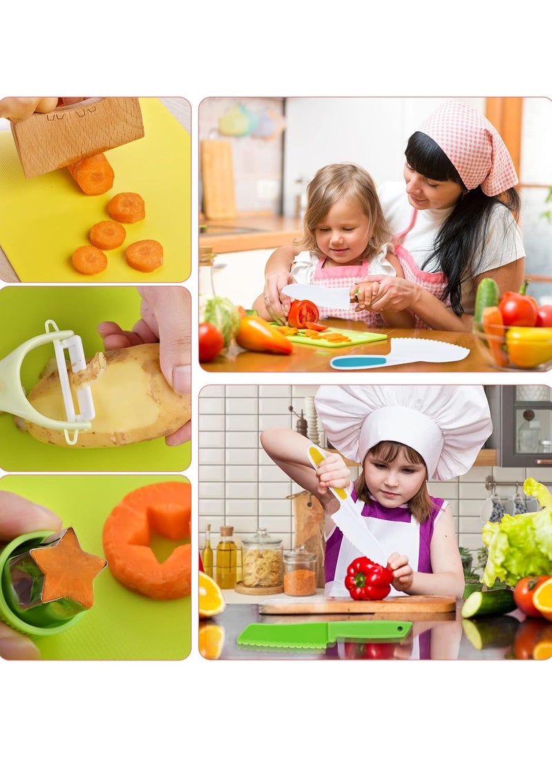 13 Pieces Montessori Kitchen Toys for Toddlers-Kids Cooking Sets Real-Toddler Toys Set for Real Cooking with Plastic Children Safe Knives Crinkle Cutter Kids Cutting Board